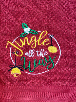 Embroidered Red Kitchen Hand Towel Christmas Theme Jingle All the Way BS2943-image