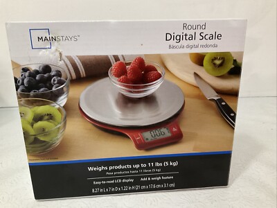 Mainstays Round Digital Kitchen Scale, Food Scale, Stainless Steel Platform, LCD-image