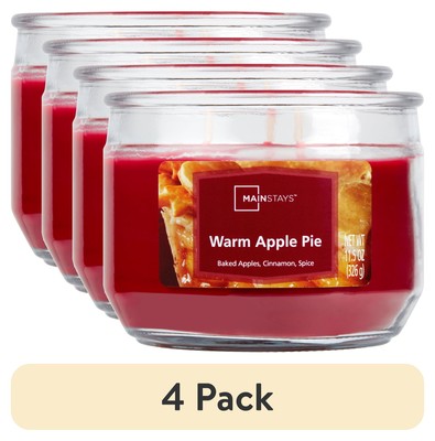 (4 pack) Mainstays 11.5 Ounce Warm Apple Pie 3-Wick Glass Jar Candle-image