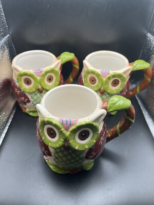 Pier 1 Imports Olli The Owl Large 3D Hand Painted Mug 24 oz Coffee Mugs Set Of 3-image