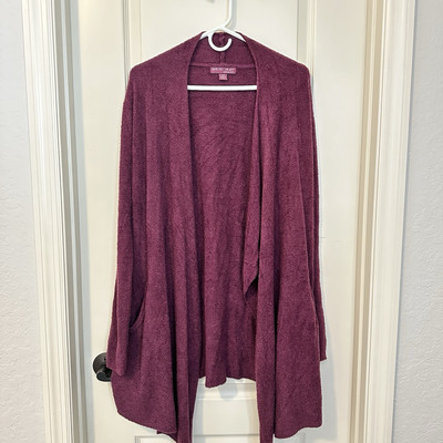 Barefoot Dreams Purple Berry Cozychic Open Front Waterfall Cardigan Sweater S/M-image