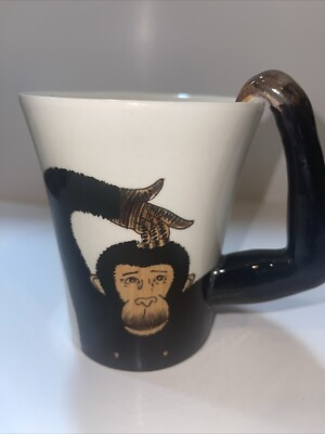 Pier 1 One Imports Monkey Chimpanzee 3D Arm Handle 16oz Coffee Tea Mug Cup-image