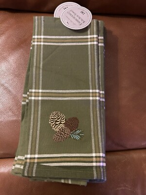 DII Design Imports Set of 8 Napkins Pinecones County Cabin Feel NEW-image
