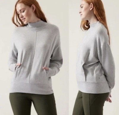 Athleta Apollo Crew Neck Sweatshirt Pockets Gray Womens Size M-image