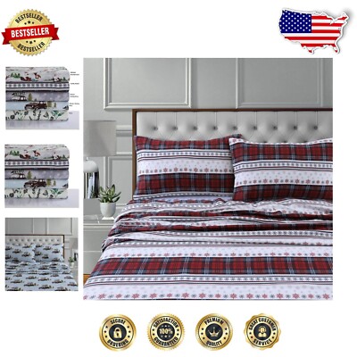 Warm & Cozy Twin XL Flannel Sheet Set - Includes 2 Pillowcases & Deep Pocket-image