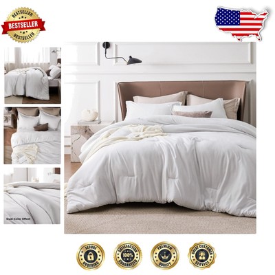 Grayish White Full Comforter Set - Ultra Soft for All Seasons, 3 Piece-image
