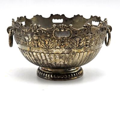 Silverplate Vintage Holiday Imports Japan  Bowl W/ Ornate Design & Handles-image