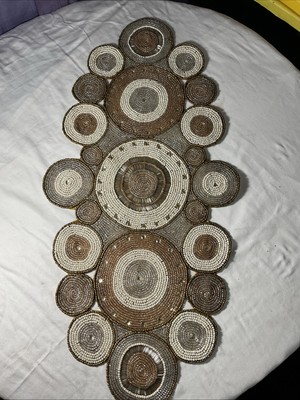 Pier 1 Imports Red Brown heavy beaded table runner round circle design-image