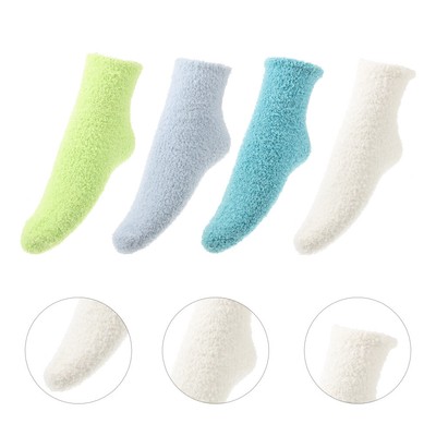 4 Pairs Coral Fleece Socks Thickened Warm Cozy Bed Slipper-image