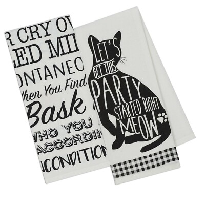 Design Imports 90201 Cats Printed Dishtowels Set Of 2-image