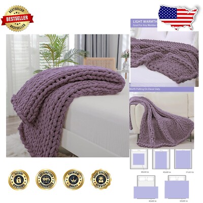 Cozy 40x60 Inch Hand Knitted Chenille Throw Blanket – Stylish Winter Grape-image
