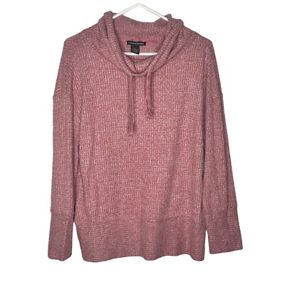 Chelsea & Theodore Dusty Pink Cowl Neck Waffle Sweater L Cozy Loungewear Soft-image
