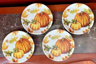 Pier 1 Fall Pumpkin  Set of 4 Salad Plates Earthenware 8 1/2 in-image