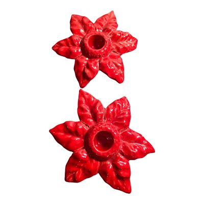 POINSETTIA CANDLE HOLDERS Made in ITALY Christmas Decor Pier 1 Imports  Vintange-image