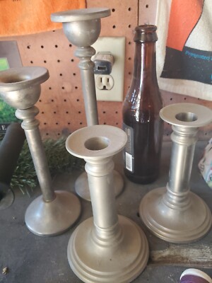 Pier One Imports Tapered Silver Candle Holders Used -image