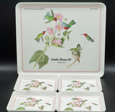 Hummingbird Tray Set Design Imports Italy JJ Audubon Artist 5 pcs.-image