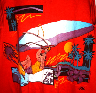 Vintage 80s Wind Surfing Hawaiian T Shirt XL Mens Single Stitch Red Made USA-image