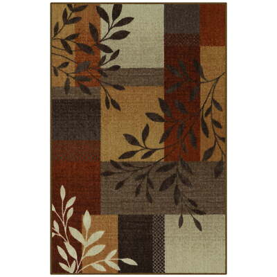 Mainstays Traditional Leaf Block Rust Brown Print Indoor Accent Rug, 2'6