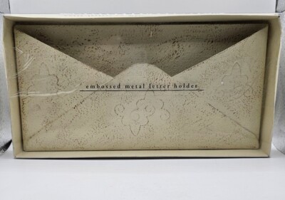 Pier 1 Imports Metal Letter Holder.  Embossed Design Cream Color-image