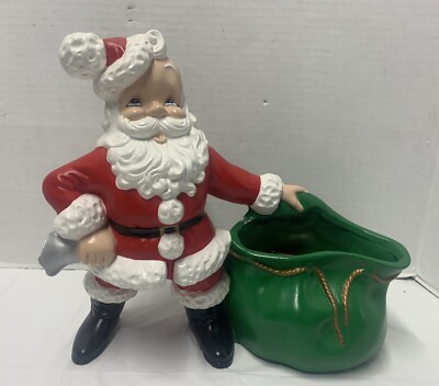 VINTAGE Ceramic Santa Claus With Bell and MUSICAL “Jingle Bells”Toy Bag - READ!-image