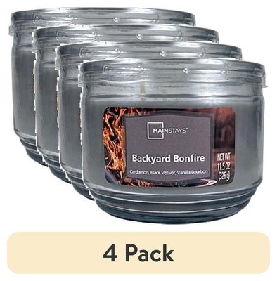 (4 pack) Mainstays Backyard Bonfire Scented 3-Wick Glass Jar Candle, 11.5 oz-image