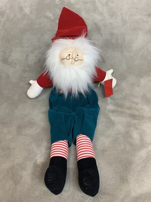 24 inch, Vintage Santa, Green Velvet Plush Wind Up Music, White Xmas-image