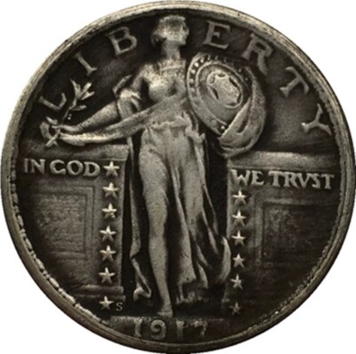 1917-S Type 1 Standing Liberty Quarter About Uncirculated Complete appearance----image
