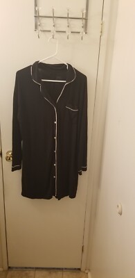 Stars Above Sleep Shirt Black Perfectly Cozy Long Sleeve Button Down Sz Medium-image