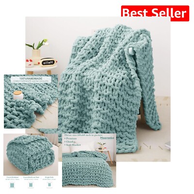 Durable Aqua Blue Chunky Knit Throw Blanket 40