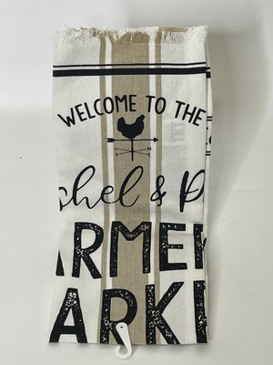 Farmers market Kitchen Towel, Design, Imports NWT 18”x28” India chicken cow pig -image