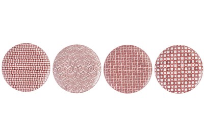 4 Piece Stoneware Round Red Dinner Plates Unique Pattern/Color Combinations-image
