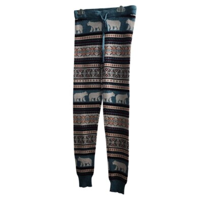 American Eagle Knit Lounge Pants Bear Print Fair Isle XS Cozy Comfy-image