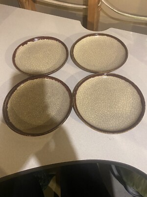 Pier 1  Salad/luncheon Plate set of 4 Crackle Collection 8” brown beige-image