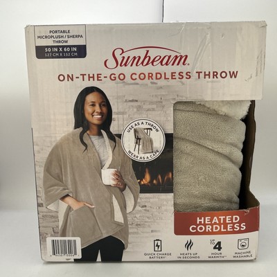 Sunbeam On-The-Go 50in x 60in Cordless Heated Dark Gray Throw Blanket / Cape-image