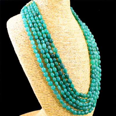 700.00 Cts Earth Mined 5 Line Green Emerald Oval Shape Beads Necklace NK 25E128-image