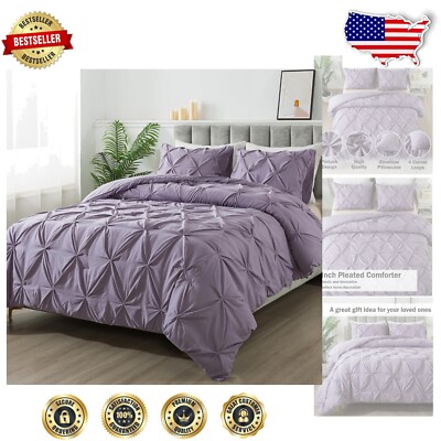 Stylish Microfiber Pinch Pleat Comforter Set - Twin, Grayish Purple, Cozy Design-image
