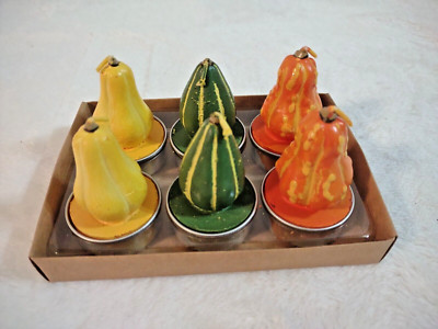 Jay Import Autumn Fall Thanksgiving Gourd Shaped Tea Light Candles Set of 6 NIB-image