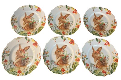 Pier 1 Imports Lilly Easter Bunny Porcelain Plates 8.5” Set Of 6 Retired-image