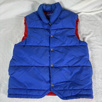 Vintage Puffer Vest Mens Extra Large Snap Front Button Red Blue Sporty-image