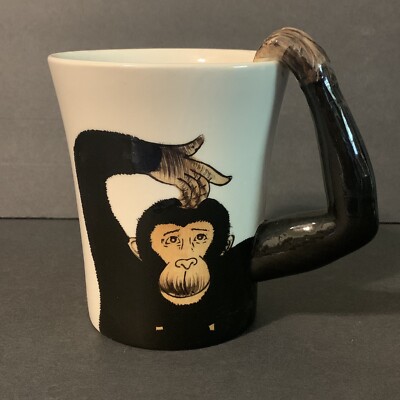 Pier 1 One Imports Hand Painted Stoneware Mug Cup 3D Chimp Ape Gorilla Monkey-image