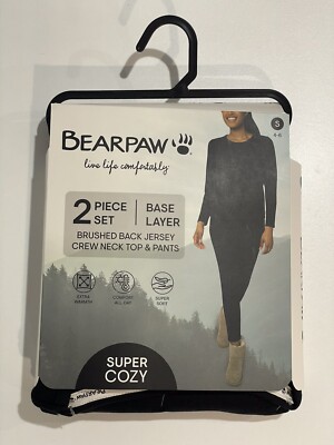 BEARPAW Women's Base Layer Super Cozy 2 Piece Set Top & Pants Black Size S - New-image