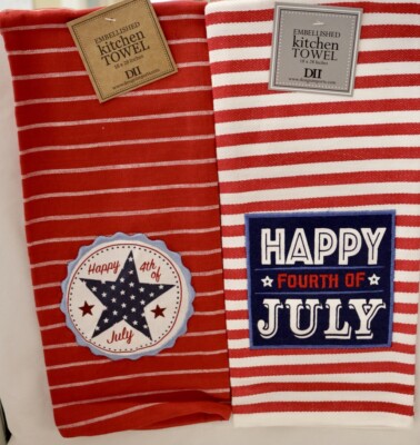 DII Design Imports Dish Towel Fourth of July Set 2 Happy Stars Stripes Red White-image