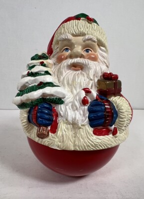 Vintage Christmas Roly-poly Santa Claus Wind up Music Box. Watch Video.-image