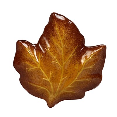 Better Homes & Gardens Leaf-Shaped Ceramic Dish Brown & Yellow-image