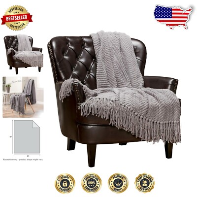 Contemporary Knit Throw Blanket with Tassels - 60