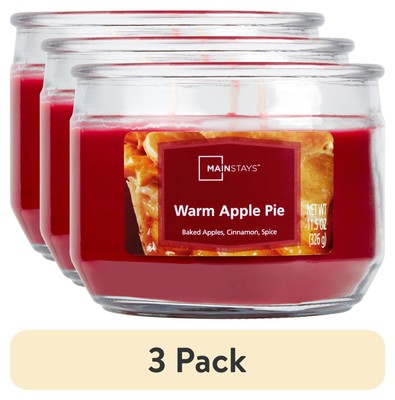 (3 pack) Mainstays Warm Apple Pie Scented 3-Wick Glass Jar Candle, 11.5 oz-image