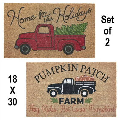 Coir Heavy Outdoor Doormats (2) Pumpkin Patch Farm & Christmas Red Truck 18x30