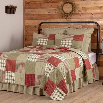 VHC Brands Farmhouse Queen Quilt Set Red Prairie Winds Cotton -image
