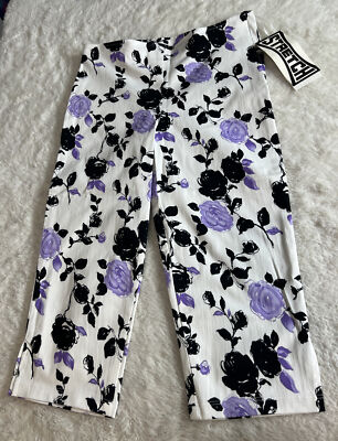 Just Kidding By La Belle Girls Size 14 Stretch Capri Pants Floral Side Zip Slits-image