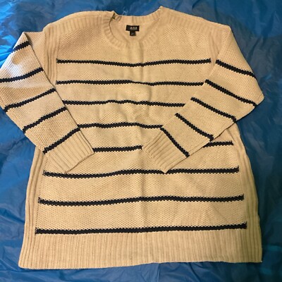 A.N.A. Sweater Crew Neck Knit L Striped Casual Long Split Sides Preppy Cozy-image